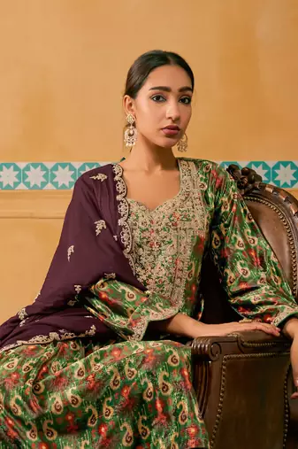 Blue Embroidered Velvet  Straight Suit Free size full stitched Up To 42" Size