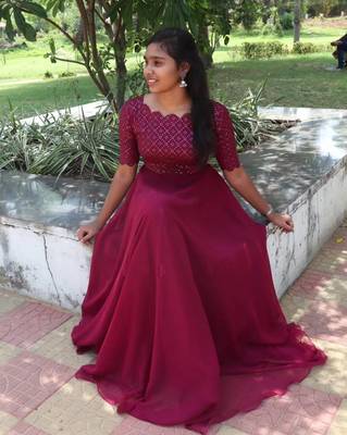 Wine Designer sequence work georgette gown for women 1