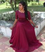 Wine Designer sequence work georgette gown for women