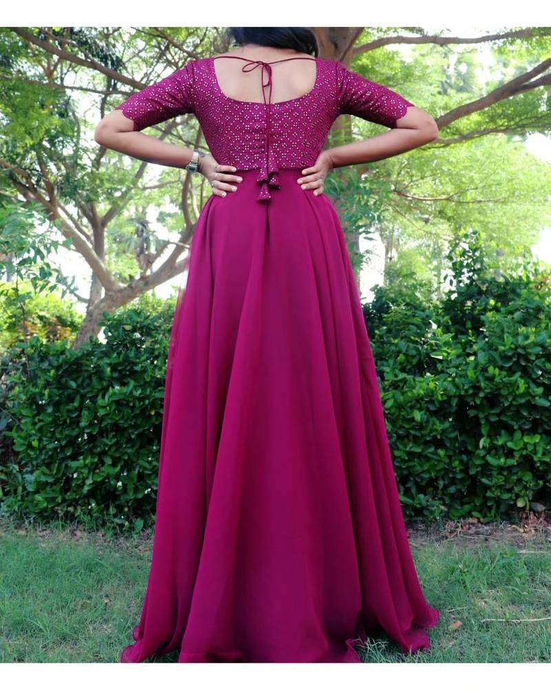 Wine Designer sequence work georgette gown for women