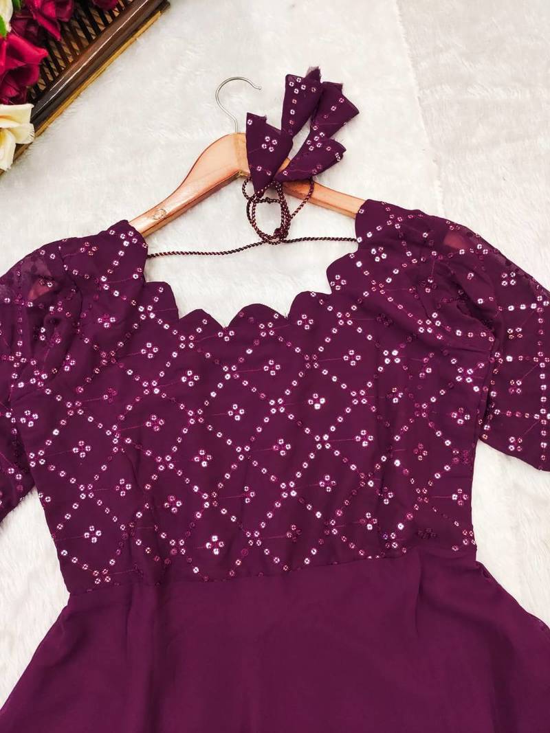 Wine Designer sequence work georgette gown for women