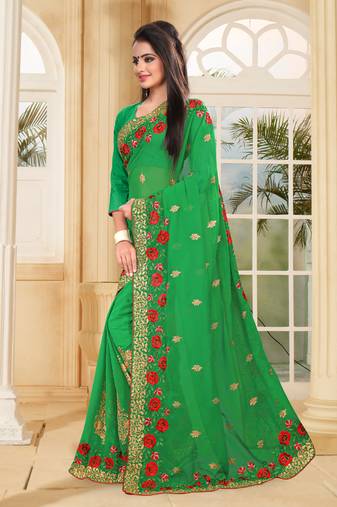Green Multi Resham Embroidery Georgette Saree