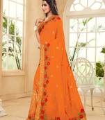 Orange Multi Resham Zari Embroidery Georgette Saree
