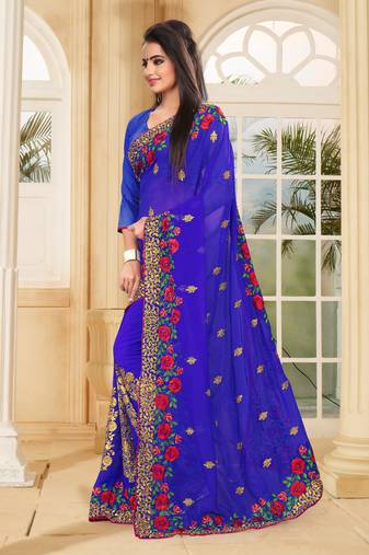 Blue Multi Resham Embroidery Georgette Saree