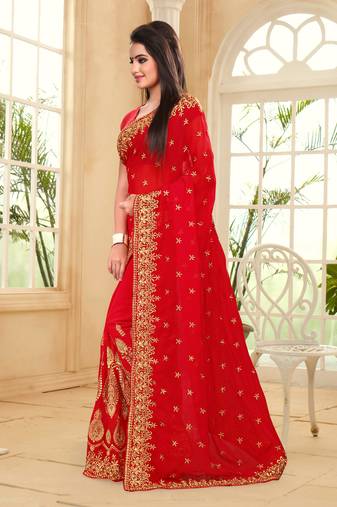 Red Multi Resham Zari Embroidery Georgette Saree