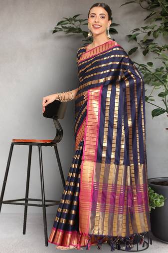 Riva Enterprise Women'S Silk Blend Saree With Zari Weiving Contrast Border Party Wear Saree