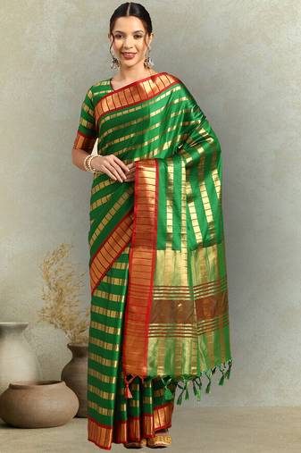 Riva Enterprise Women'S Silk Blend Saree With Zari Weiving Contrast Border Party Wear Saree