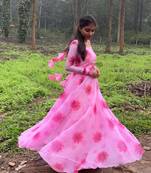 Beautiful printed organza fabric gown with dupatta set