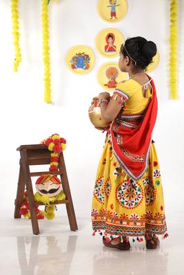 Banjara India Kutchi Emboidered Yellow Girls Chaniya Choli with Dupatta (KCC-RING) - YELLOW 2