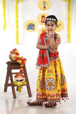 Banjara India Kutchi Emboidered Yellow Girls Chaniya Choli with Dupatta (KCC-RING) - YELLOW 3