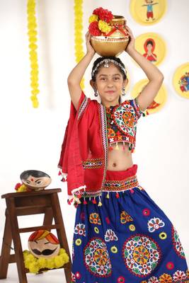 Banjara India Kutchi Emboidered Blue Girls Chaniya Choli with Dupatta (KCC-RING) - Blue 3