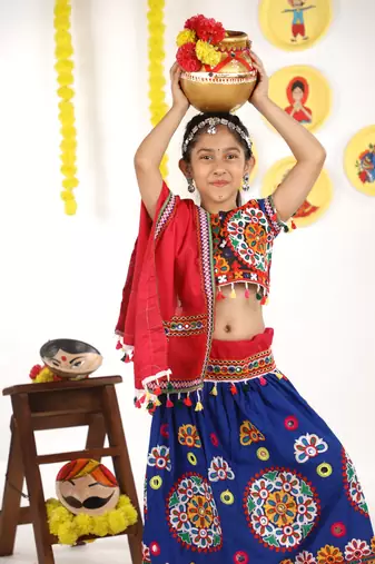 Banjara India Kutchi Emboidered Blue Girls Chaniya Choli with Dupatta (KCC-RING) - Blue