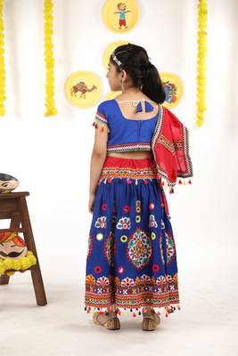 Banjara India Kutchi Emboidered Blue Girls Chaniya Choli with Dupatta (KCC-RING) - Blue 4
