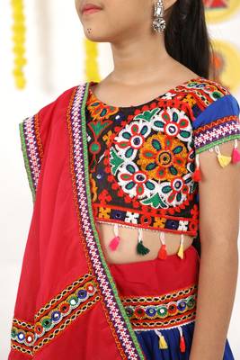 Banjara India Kutchi Emboidered Blue Girls Chaniya Choli with Dupatta (KCC-RING) - Blue 5