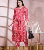 Stylum women's pink floral printed rayon a-line kurta pant set