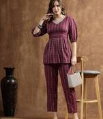 Stylum women's wine woven design cotton co-ord set