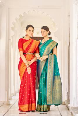 Red & Green Color Banarasi Style Style Soft silk blend Handloom Combo Sarees For Women 1
