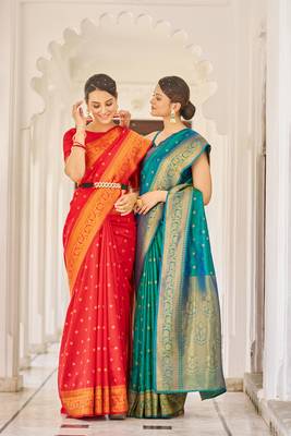 Red & Green Color Banarasi Style Style Soft silk blend Handloom Combo Sarees For Women 2