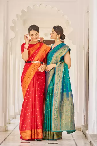Red & Green Color Banarasi Style Style Soft silk blend Handloom Combo Sarees For Women