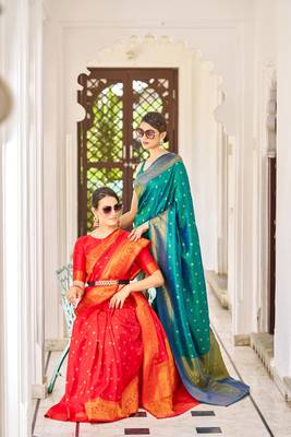Red & Green Color Banarasi Style Style Soft silk blend Handloom Combo Sarees For Women 4