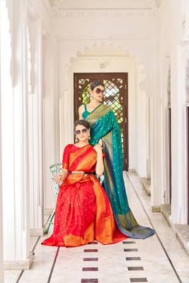 Red & Green Color Banarasi Style Style Soft silk blend Handloom Combo Sarees For Women 5
