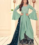 Green Embroidered Chinnon  Anarkali Suit Free size full stitched Up To 42" Size