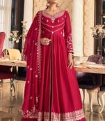 Pink Embroidered Georgette Stitched Anarkali Suit (Size Upto 42) Up To 42" Size