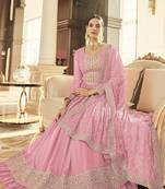 Pink Embroidered Georgette Stitched Anarkali Suit Up To 42" Size
