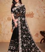 Black Heavy Zari Resham Embroidered Georgette Party Wear Saree With Blouse Piece
