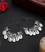 Oxidized silver color shell kundan light weight bali earrings