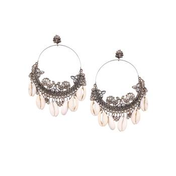 Oxidized silver color shell kundan light weight bali earrings 2