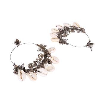 Oxidized silver color shell kundan light weight bali earrings 3