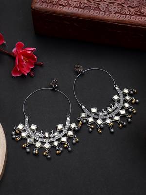 Oxidized silver metallic color kundan golden color gungroo light weight bali earrings 1