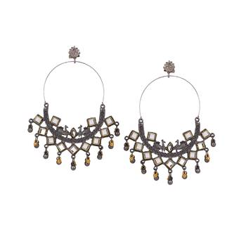 Oxidized silver metallic color kundan golden color gungroo light weight bali earrings 2