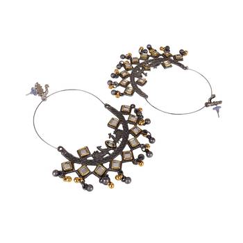 Oxidized silver metallic color kundan golden color gungroo light weight bali earrings 3
