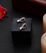 American diamond rose gold plated green stone earrings