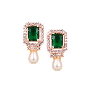 American diamond rose gold plated green stone earrings 2