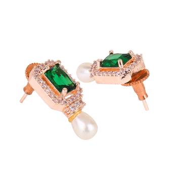 American diamond rose gold plated green stone earrings 3
