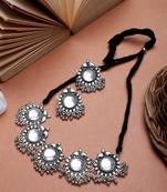 Oxidized silver color choker white stone necklace set