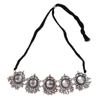 Oxidized silver color choker white stone necklace set 3