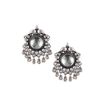 Oxidized silver color choker white stone necklace set 4