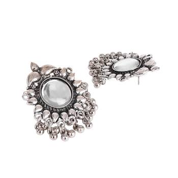 Oxidized silver color choker white stone necklace set 5