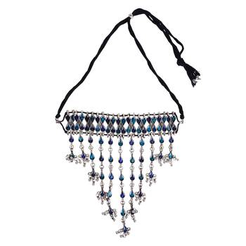 Oxiidzed silver color blue stone choker necklace set 3