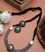 Oxidized silver color black stone choker necklace set