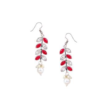 Oxidized silver color red & white stone choker necklace set 4