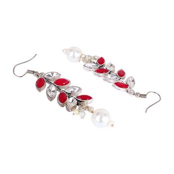 Oxidized silver color red & white stone choker necklace set 5