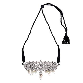 Oxidized silver color  white stone choker necklace set 3