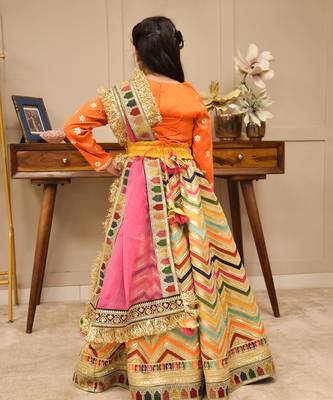 Orange elegance embroidered lehenga & silk choli set 2
