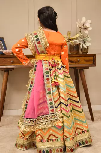 Orange elegance embroidered lehenga & silk choli set