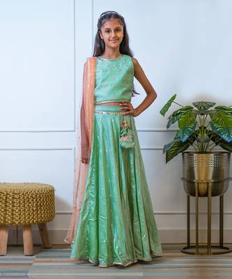 Green embroidered choli with dupatta 1